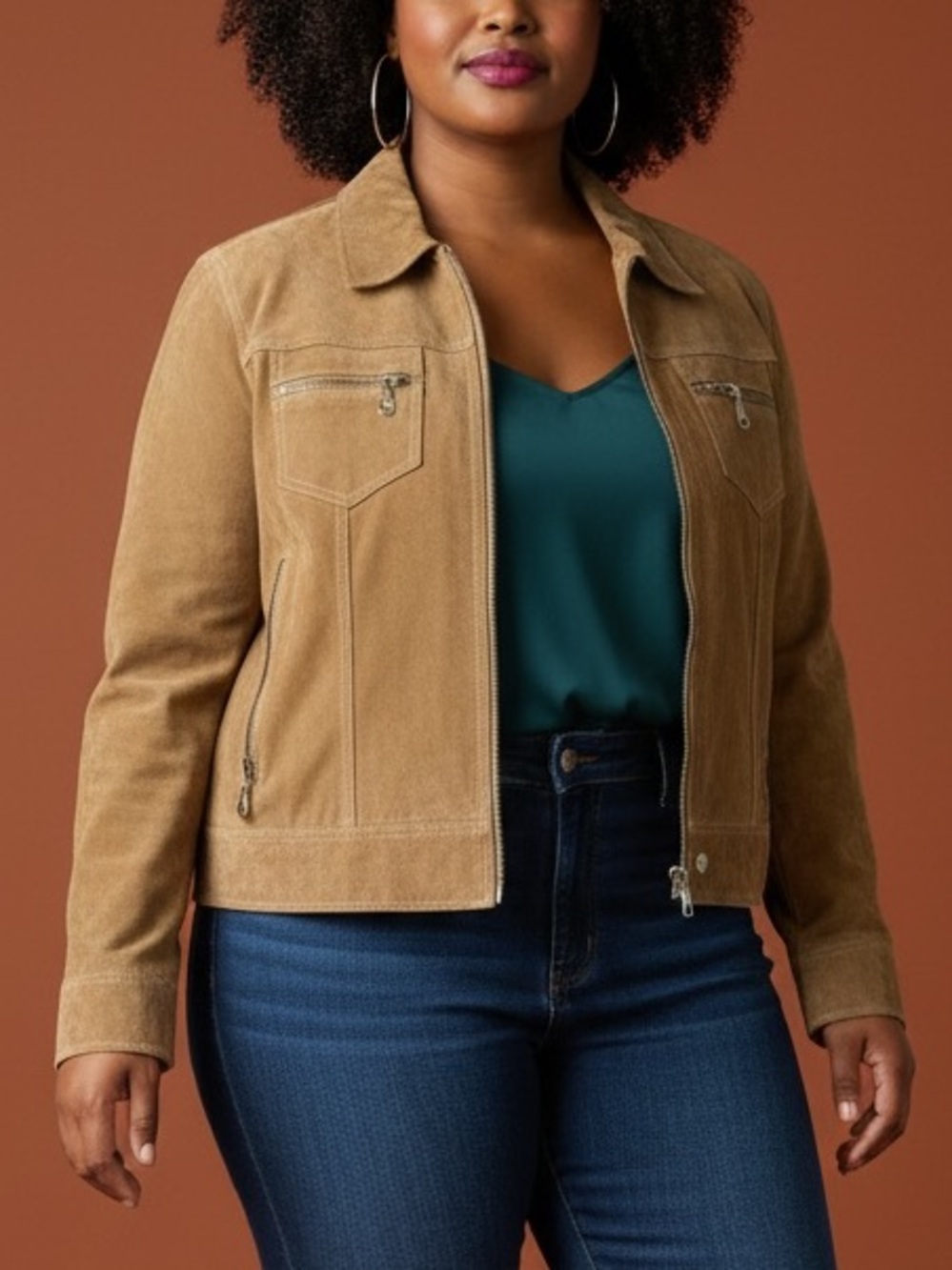 Vtg 90s Wilsons Leather Moto Tan Suede Cropped Jacket Sz XL Classic